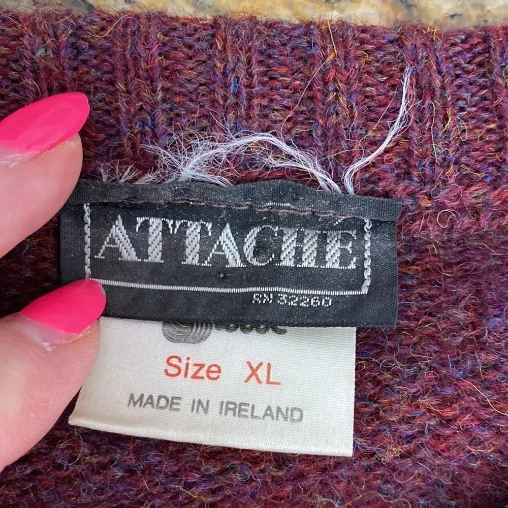 Attaché Shetland Burgundy Wool Argyle Pullover Sweater, size XL
